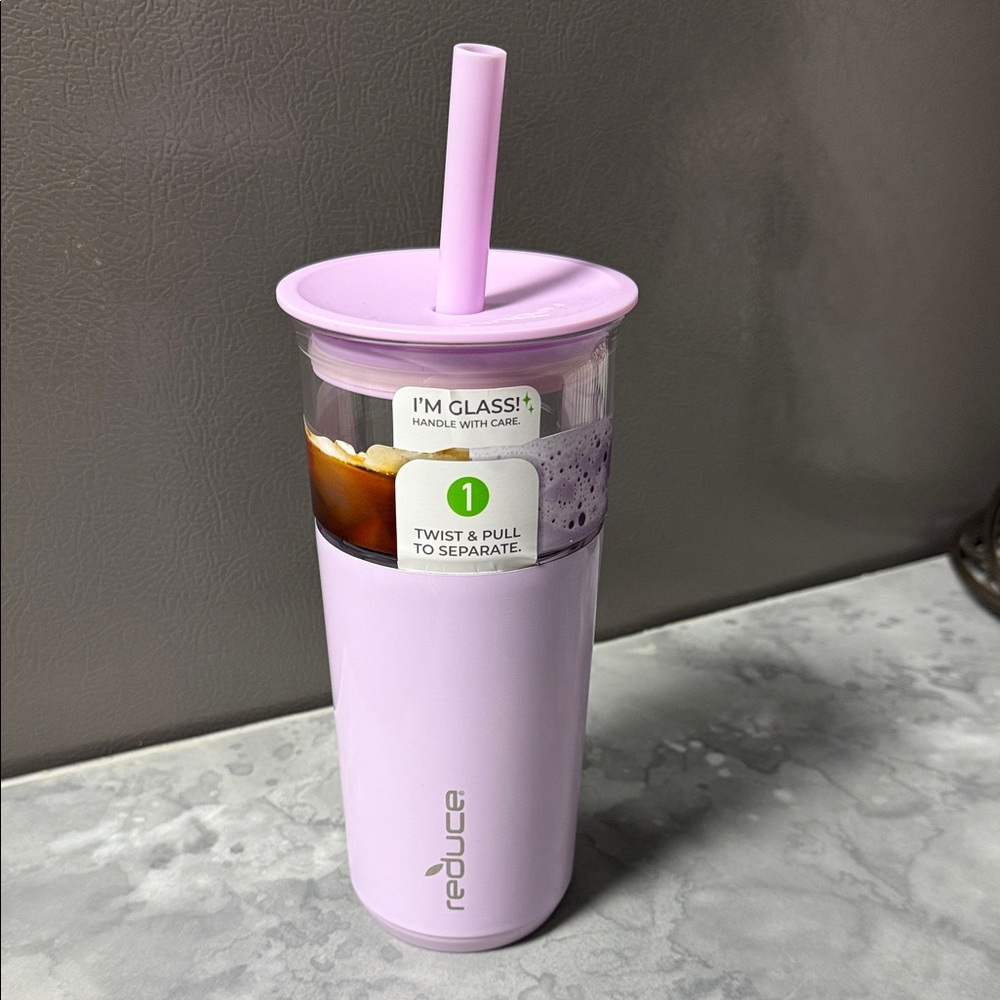 Reduce Lavender Reusable 20oz Glass Tumbler with Straw